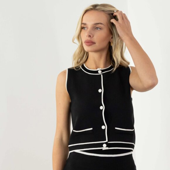 OAK + FORT Sweaters - OAK + FORT Black Button Up Sweater Vest S